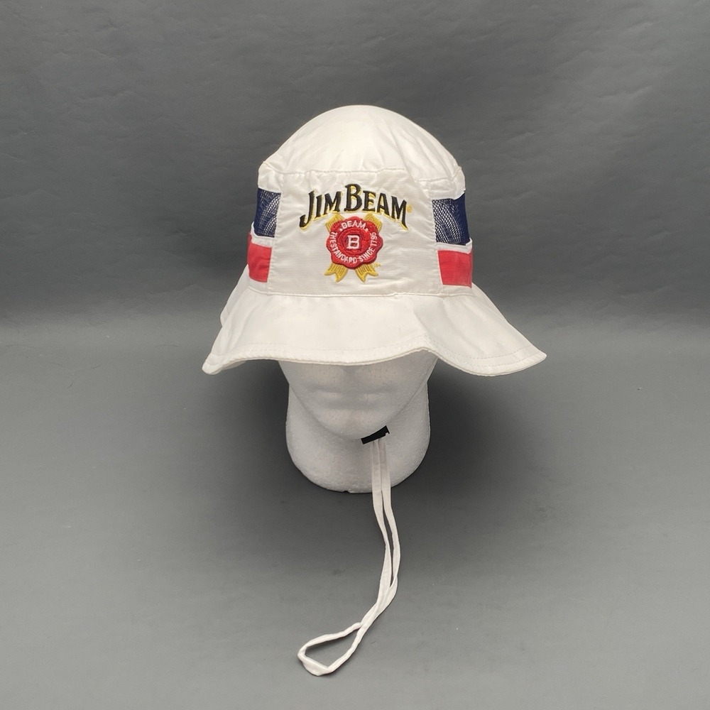Jim Beam Whiskey Bucket Hat White Mesh Floppy Gilligan The Standard Since 1795